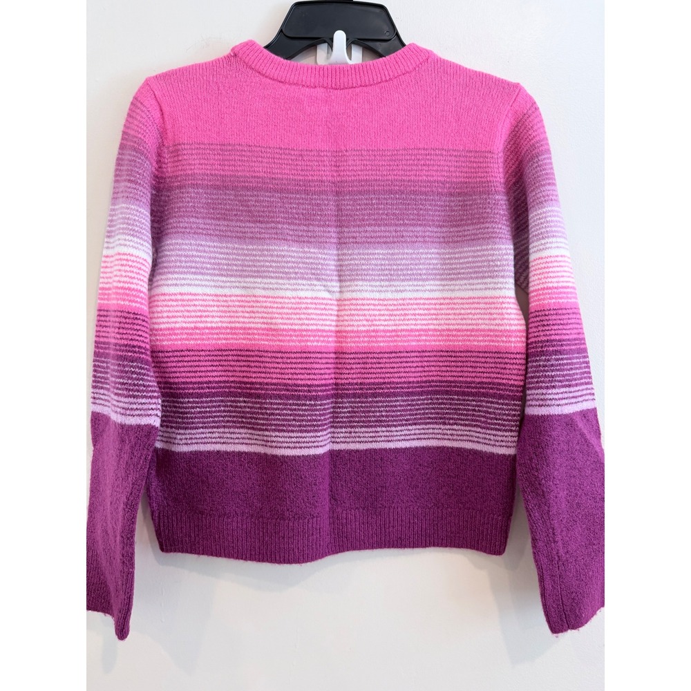 Gap Kids Girls Ombre Striped Knit Sweater Pink Purple White Crew Neck Pullover - Picture 6 of 7